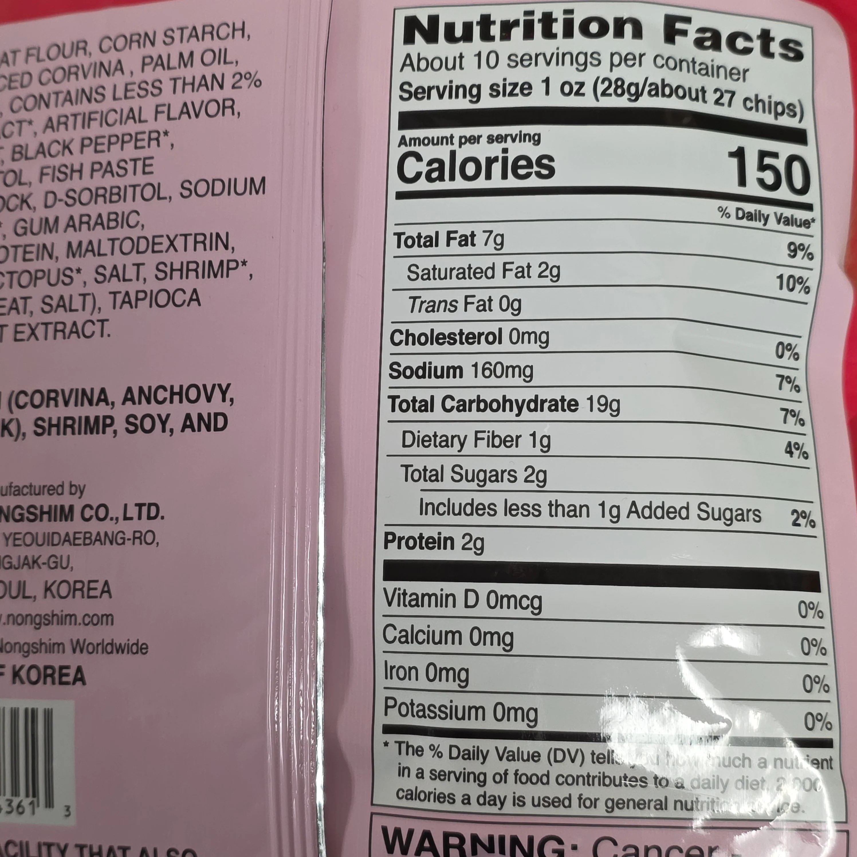 Nongshim Tako Chips Seafood Flavor 10.09 Oz - Image 3